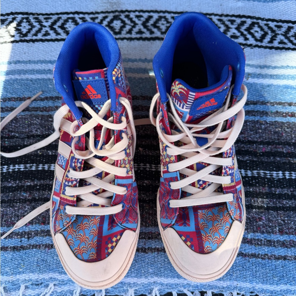 Adidas Blue Lined Multicolor Patterned High-Top Sneakers